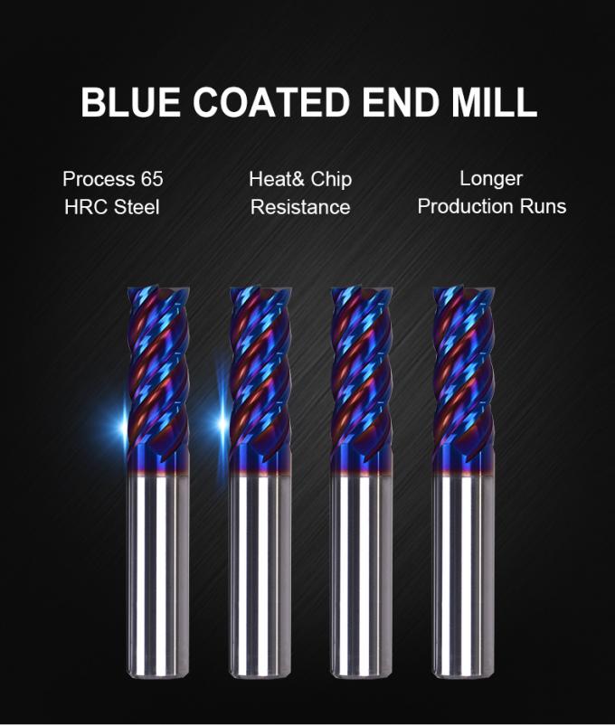 Hardest 65 HRC Naco blue coated standard 4 flute end mill blue for
